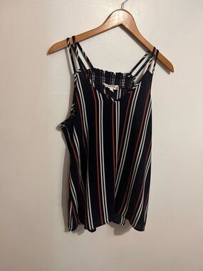 Striped Blue Sleeveless V-Neck Women's Top